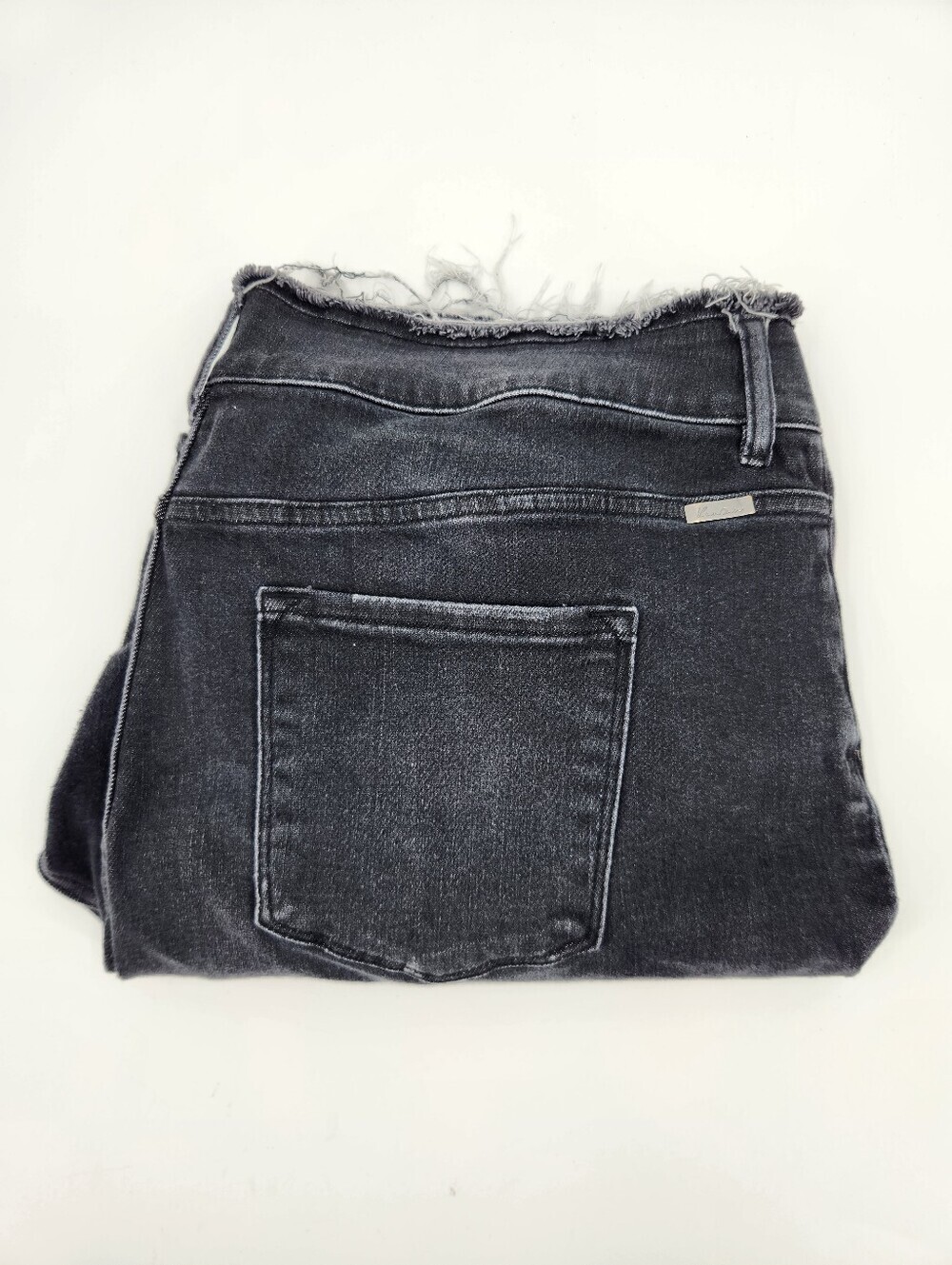 Kancan Black Distressed Denim Jeans Womens Size 20 Crop Fray Hem Waistband Black